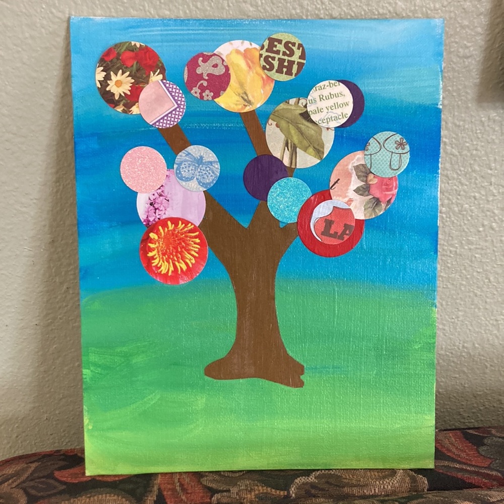 Tree of life collage NEW colorful made by me ready to frame handmade on canvas
